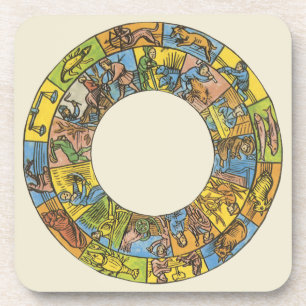 Vintages Himmelsrad, astrologisches Zodiakrad Getränkeuntersetzer