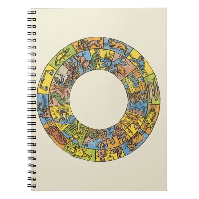 Vintages Himmelsrad, astrologisches Zodiakrad Notizblock (Vorderseite)