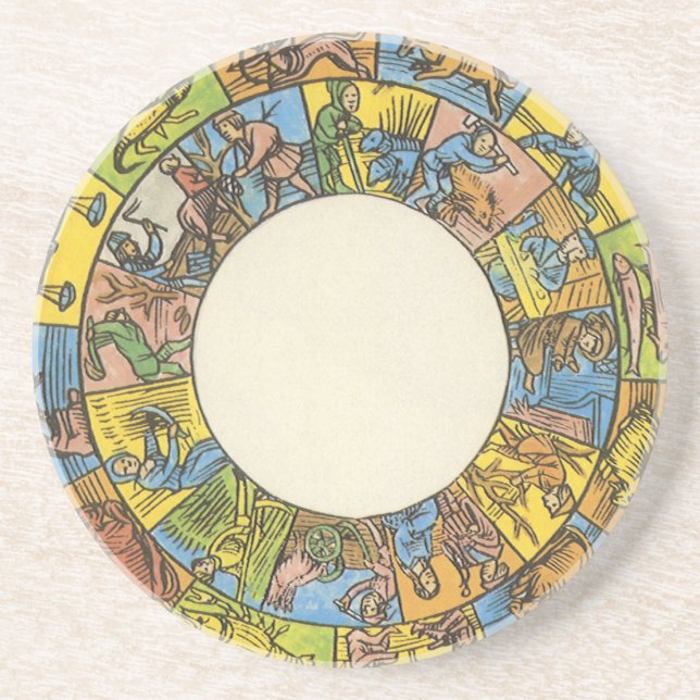 Vintages Himmelsrad, astrologisches Zodiakrad Sandstein Untersetzer (Vorne)