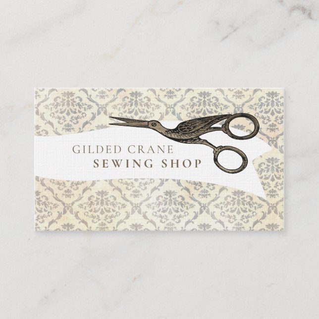 Vintages Hintergrundbild Gilded Bird Scissors Visitenkarte (Vorderseite)