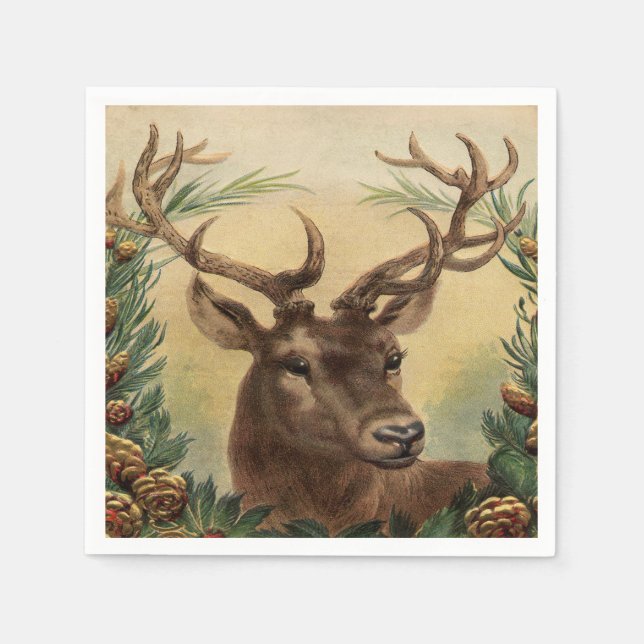Vintages Hirsch Buck Stag Natur Rustikales Weihnac Serviette (Vorderseite)