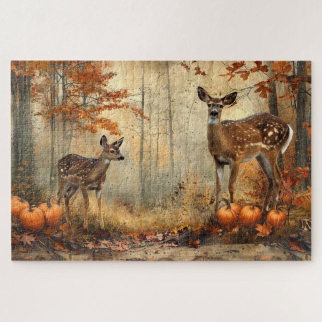 Vintages Hirsch und Fauna Herbstblatt 20x30 (Horizontal)