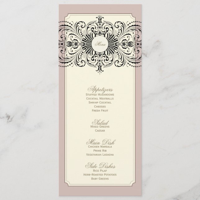 {Vintages} Hochzeitsmenü Menükarte (Vorderseite)