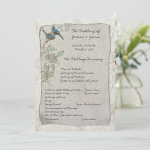 Vintages Hochzeitsprogramm für Aquamarine Vogelart Programm
