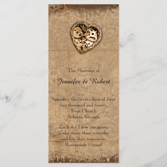 Vintages Hochzeitsprogramm für Steampunk Programm (Vorderseite)