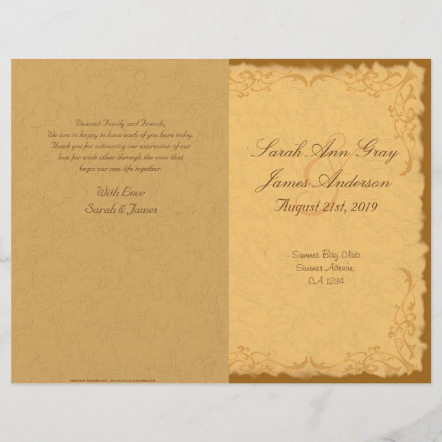 Vintages Hochzeitsprogramm im rustikalen Land (Vorderseite)