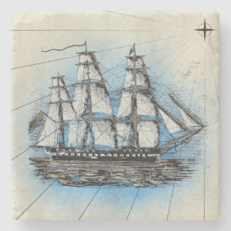 Vintages hohes Schiffs-Seeillustration Steinuntersetzer