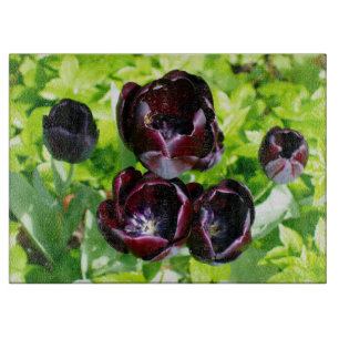 Vintages holländisches Lila Green Black Tulips Fot Schneidebrett