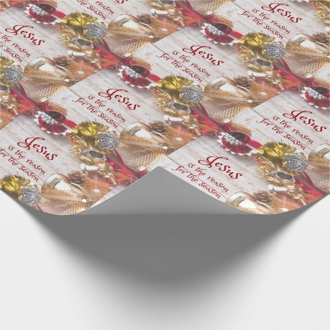 Vintages Holz mit Jesus Grund Weihnachten Geschenkpapier (Ecke)