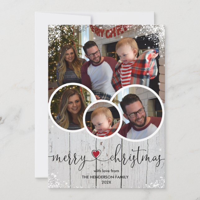 Vintages Holz und Schnee frohe Weihnachten Rustika (Vorderseite)