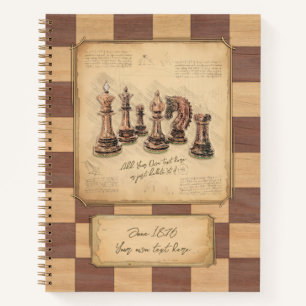 Vintages Holzschachbrett, Schachspielgeschenk Notizbuch