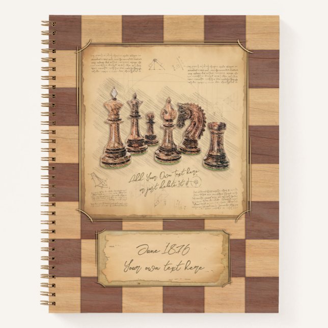 Vintages Holzschachbrett, Schachspielgeschenk Notizbuch (Vorderseite)
