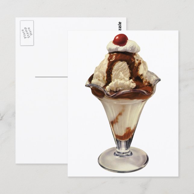 Vintages Hot Fudge Ice Postkarte (Vorne/Hinten)