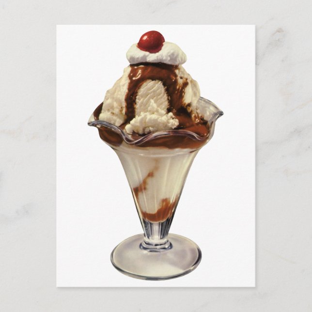 Vintages Hot Fudge Ice Postkarte (Vorderseite)