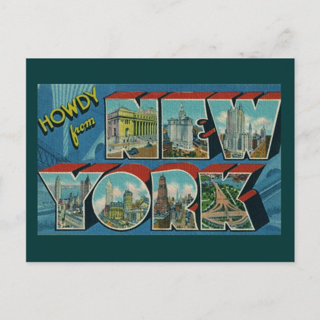 Vintages Howdy aus New York Postcard Postkarte (Vorderseite)