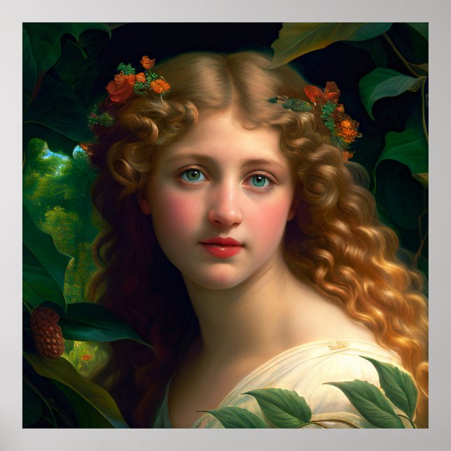 Vintages Hübsches Mädchen mit roten Blume Poster (Vorne)