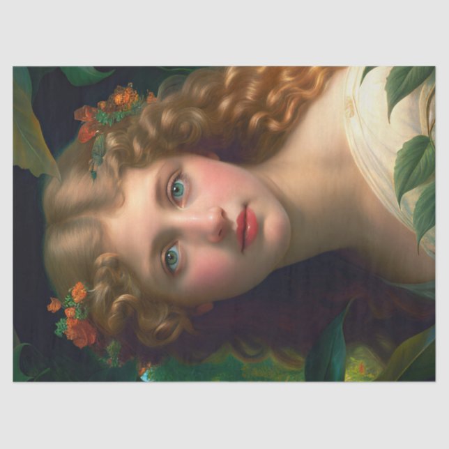 Vintages Hübsches Mädchen mit roten Blume Seidenpapier (Vorderseite)