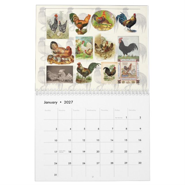 Vintages Hühnchen Kalender (Jan 2027)