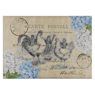 Vintages Hühnerblauer Blume Postkarte Schneidebrett