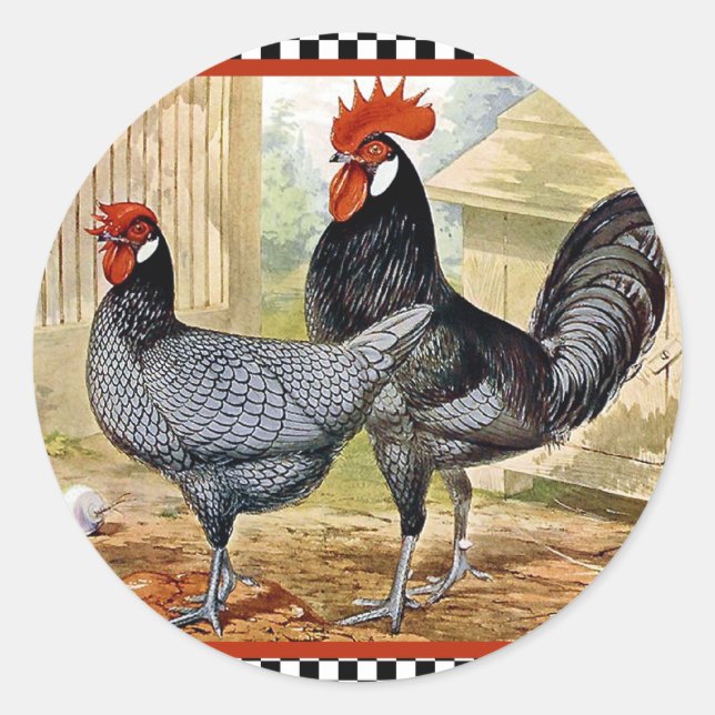 Vintages Hühnerrooster Runder Aufkleber (Vorderseite)