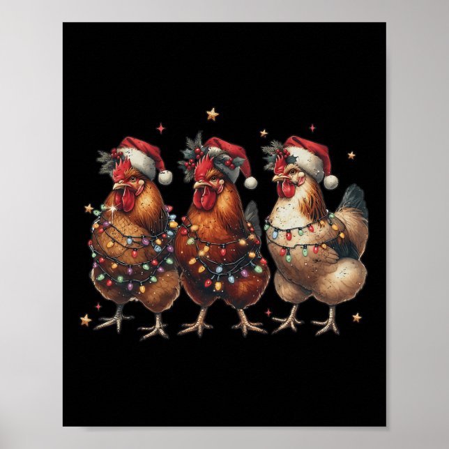 Vintages Hühnerweihnachtslicht Landwirtschaftstier Poster (Vorne)