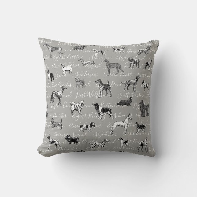 Vintages Hundeillustrations-Kissen Kissen (Vorderseite)