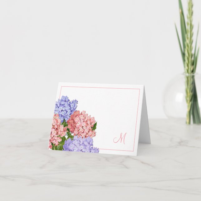 Vintages Hydrangea Rosa Lila Monogramm (Vorderseite)