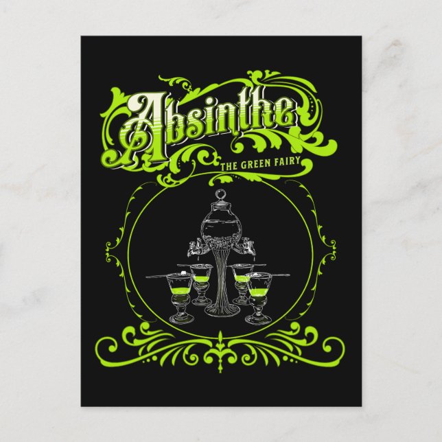 Vintages Illustriertes Absinthe-Set Postkarte (Vorderseite)