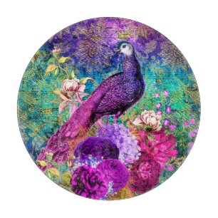 Vintages Illustriertes Peacock Grunge-Muster Schneidebrett