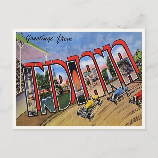 Vintages Indiana Ankündigungspostkarte (Vorderseite)
