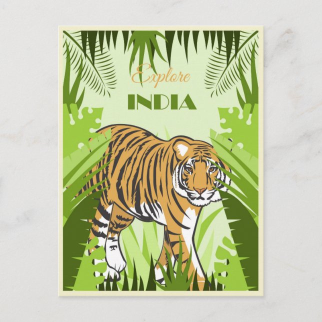 Vintages Indien Tiger Travel Postkarte (Vorderseite)