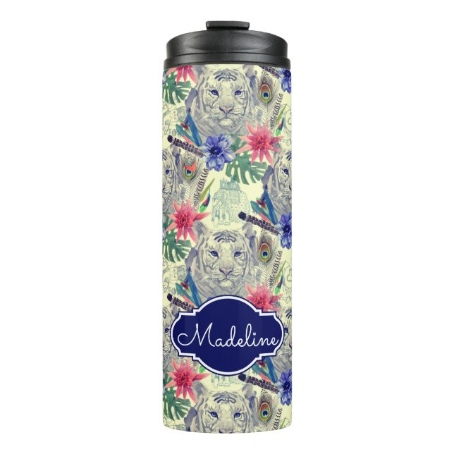 Vintages indisches Art-Tiger-Muster | addieren Thermosbecher (Vorderseite)