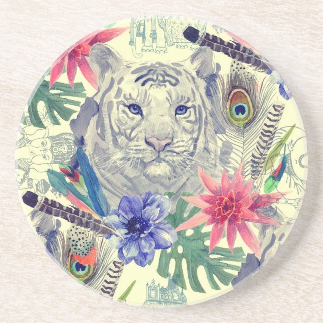 Vintages indisches Art-Tiger-Muster Sandstein Untersetzer (Vorne)