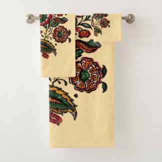 Vintages indisches Cotton Chintz Fabric Badhandtuch Set