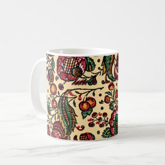 Vintages indisches Cotton Chintz Fabric Kaffeetasse (Vorderseite Links)