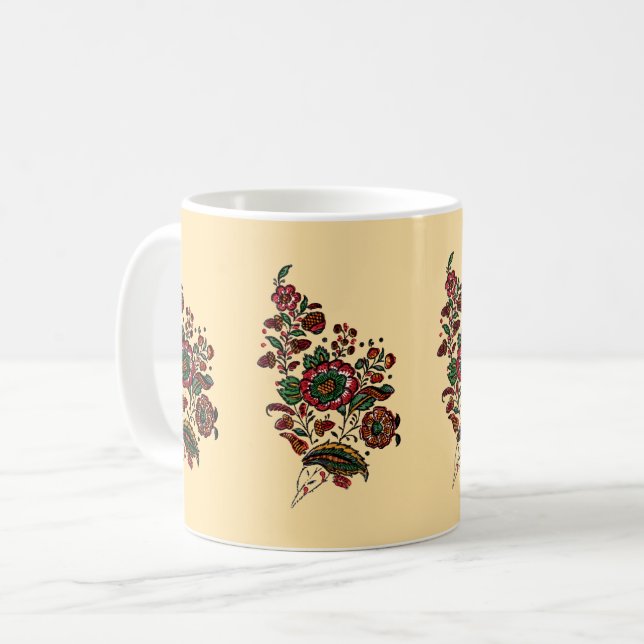 Vintages indisches Cotton Chintz Fabric Kaffeetasse (Vorderseite Links)