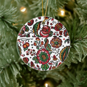 Vintages indisches Cotton Chintz Fabric Keramik Ornament
