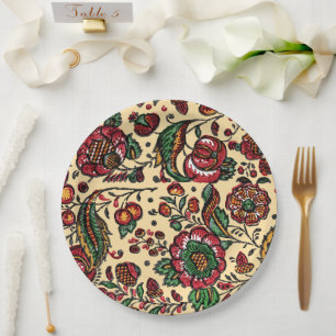 Vintages indisches Cotton Chintz Fabric Pappteller