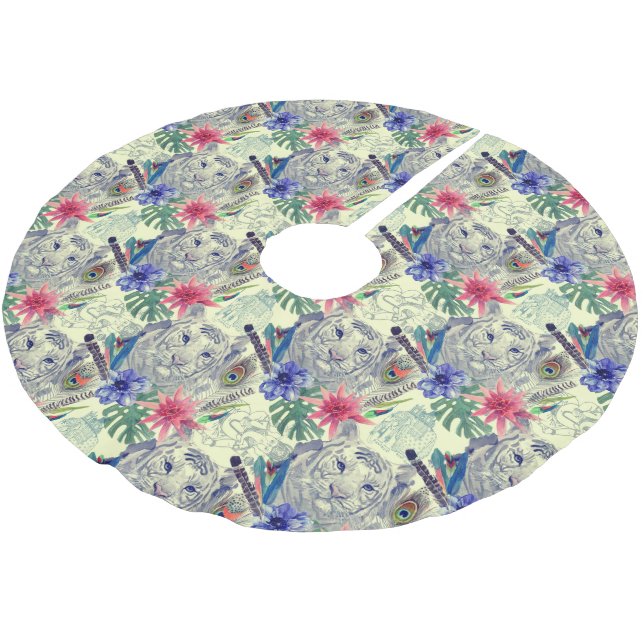 Vintages indisches Tigermuster Polyester Weihnachtsbaumdecke (Schrägansicht)