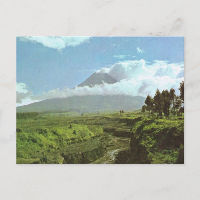 Vintages Indonesien, Vulkan Merapi Postkarte (Vorderseite)