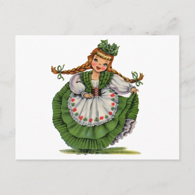 Vintages irisches Girl Traditionelles Kleid Postkarte (Vorderseite)