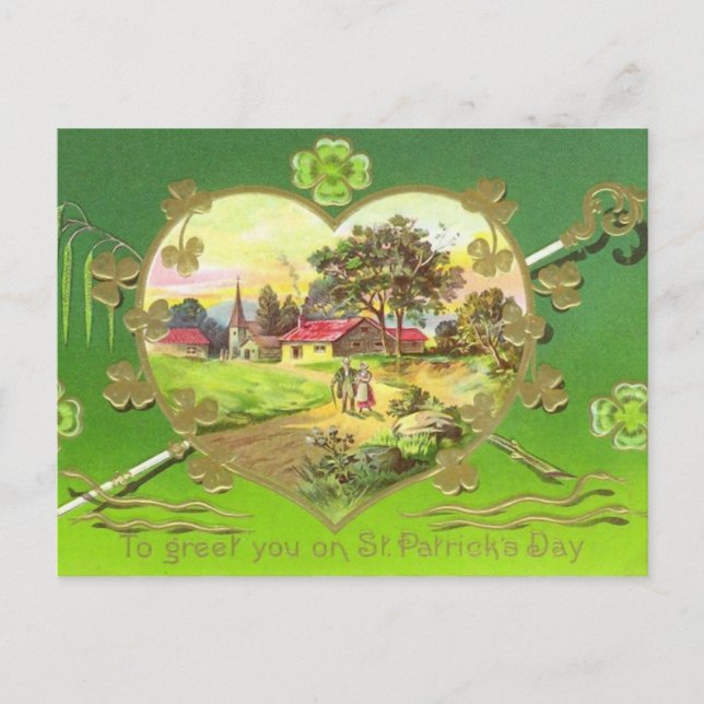 Vintages irisches Herz St. Patrick's Day Postkarte (Vorderseite)