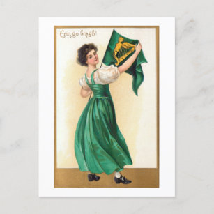Vintages irisches Mädchen mit der "Erin Go Bragh F Feiertagspostkarte