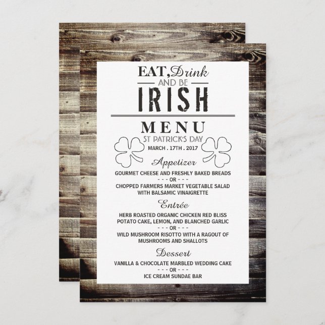 Vintages Irish Wood St Patrick's Day Menu Einladung (Vorne/Hinten)