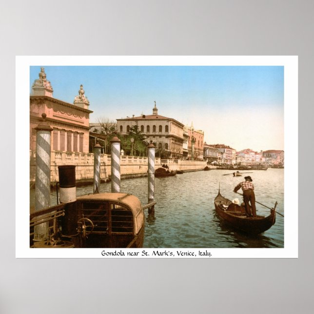 Vintages Italien, Venedig Gondola an der Basilika  Poster (Vorne)