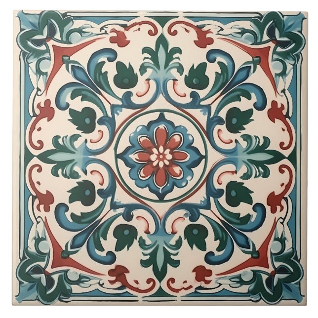 Vintages italienisches Mittelmeer-Muster Fliese (Vorderseite)