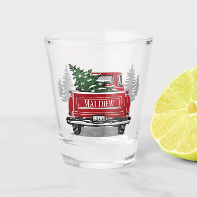 Vintages Jahr des Namens "Red Truck" Schnapsglas (Vorderseite)