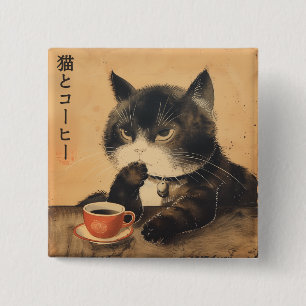 Vintages Japan Kunst niedliche Katze mit einer Tas Button