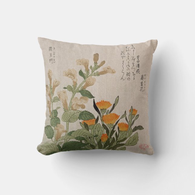 Vintages Japaner Woodblock Druck-Bild-Kissen Kissen (Vorderseite)