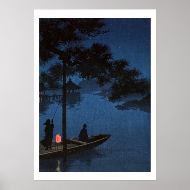 Vintages japanisches Boot bei Nacht Ukiyo-e Poster (Vorne)